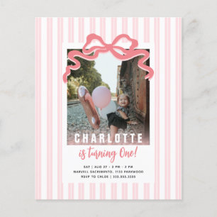 Budget She's Turning One Stripe Pink Bow Birthday