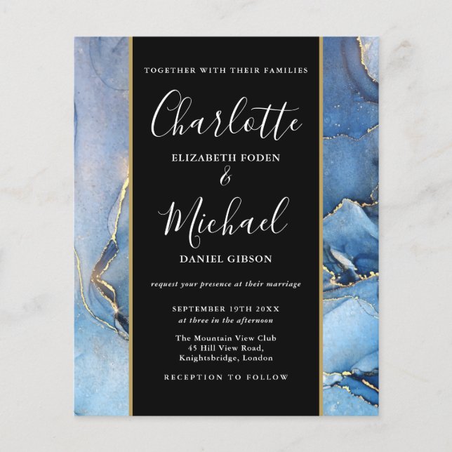 Budget Signature Script Blue Agate Wedding Invite (Front)