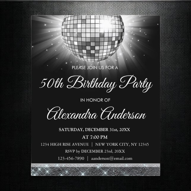 Budget Silver 50th Birthday Silver Disco Ball Flyer (Creator Uploaded)