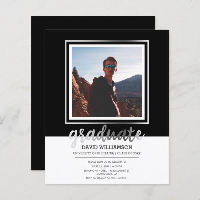 Budget Silver Black Script Photo Frame Graduation (Front/Back)