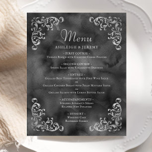 Budget Silver Black Vintage Wedding Menu