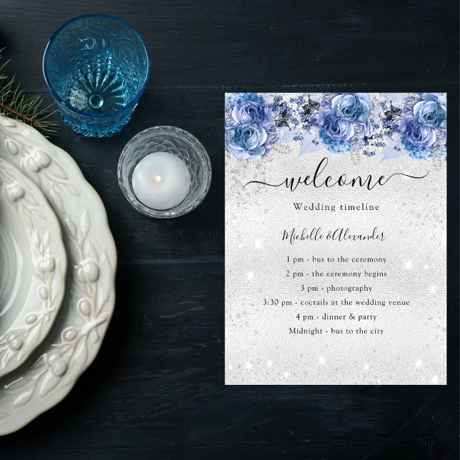 Budget silver blue florals wedding program (Creator Uploaded)