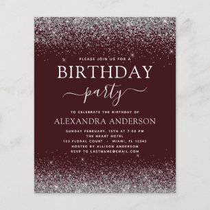 Budget Silver Burgundy Any Age Birthday Glitter Flyer