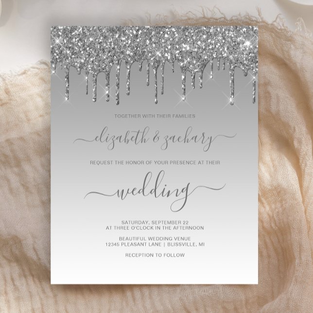 Budget Silver Dripping Glitter Wedding Invitation (Creator Uploaded)