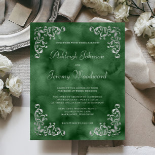 Budget Silver Emerald Green Wedding Invitation
