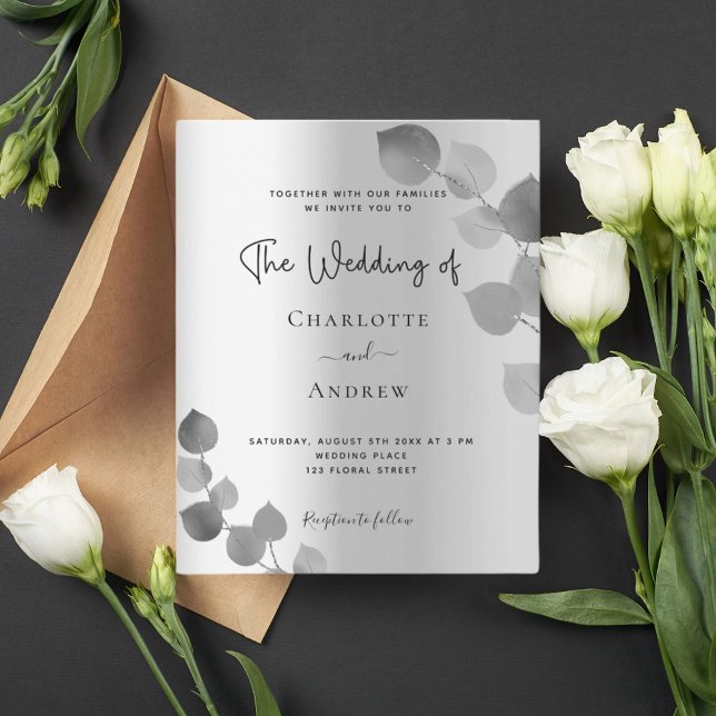 Budget silver eucalyptus wedding invitation (Creator Uploaded)