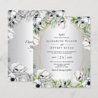 Budget Silver Floral Geometric Wedding Invitation