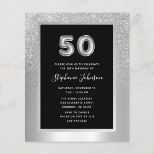 Budget Silver Foil 50th Birthday Party Invite