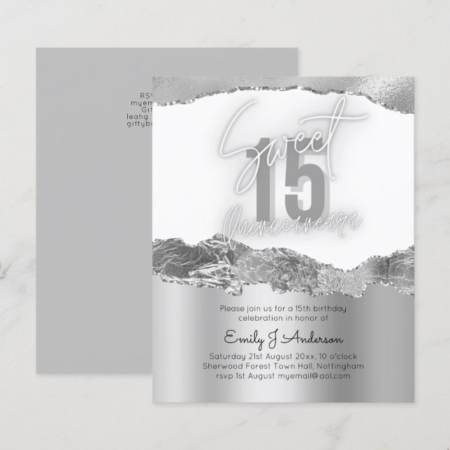 BUDGET Silver Foil Glitter Quinceanera 15th Girls (Front/Back)