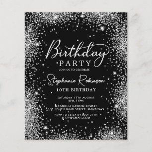 Budget Silver Glitter 10th Birthday Invitation