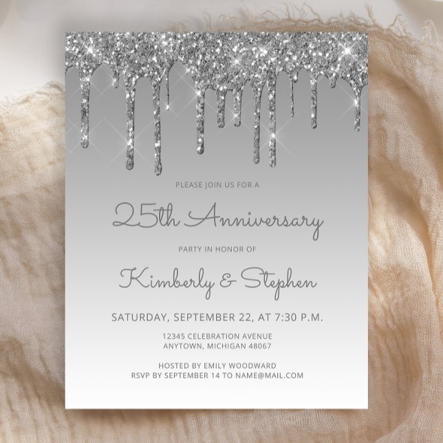 Budget Silver Glitter 25th Anniversary Invitation (Creator Uploaded)