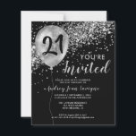 Budget Silver Glitter Balloon Black 21st Birthday<br><div class="desc">Modern Elegant Glam Black Silver Grey Glitter Sparkle Balloon Any Age Adult Birthday Invitation</div>