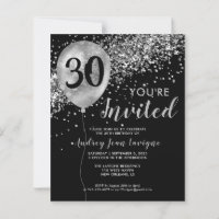 Budget Silver Glitter Balloon Black 30th Birthday
