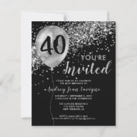 Budget Silver Glitter Balloon Black 40th Birthday