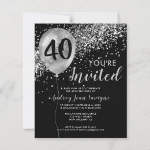 Budget Silver Glitter Balloon Black 40th Birthday