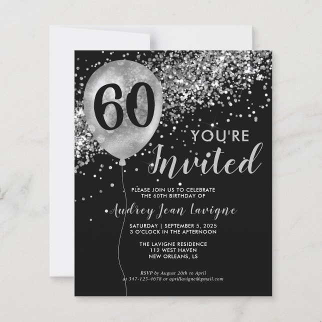 Budget Silver Glitter Balloon Black 60th Birthday (Front)