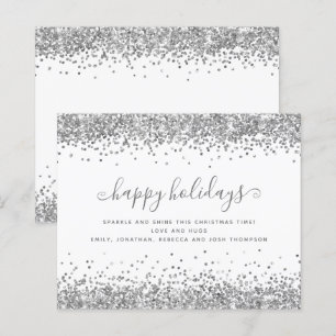 Budget Silver Glitter Borders Happy Holidays Card