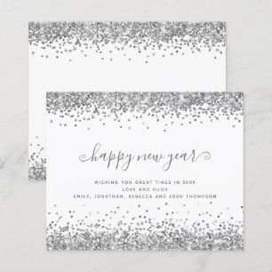 Budget Silver Glitter Borders Happy New Year Card
