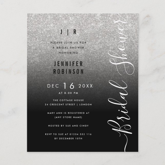 Budget Silver Glitter Bridal Shower Black  (Front)