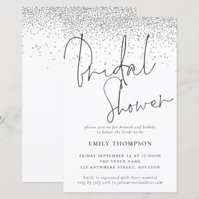 Budget Silver Glitter Bridal Shower Invitation (Front/Back)