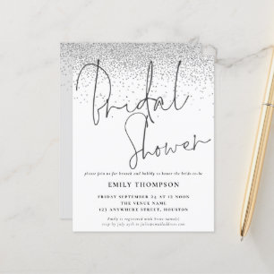 Budget Silver Glitter Bridal Shower Invitation