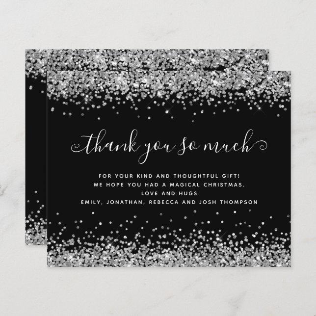 Budget Silver Glitter Christmas Black Thank You (Front/Back)