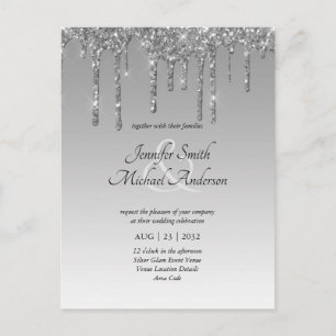 Budget SILVER Glitter Dripping WEDDING INVITE Postcard