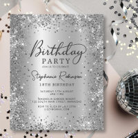 Budget Silver Glitter Metal 18th Birthday Invite