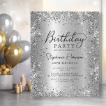 Budget Silver Glitter Metal 50th Birthday Invite<br><div class="desc">Celebrate in elegance with this Silver Glitter and Metallic Foil Budget 50th Birthday Invitation. A sparkling sparkling faux silver glam glitter frame around on silver grey faux brushed metallic foil look background make this design truly stunning, while chic calligraphy adds a feminine touch. Perfect for milestone birthdays like a 30th...</div>