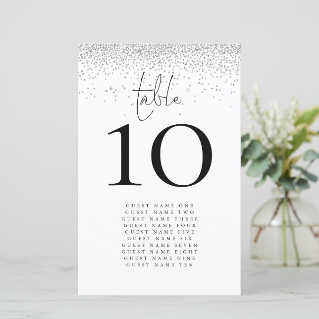 Budget Silver Glitter Names Wedding Table Number (Standing Front)