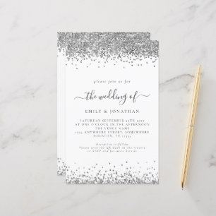 Budget Silver Glitter QR Code Wedding Invite
