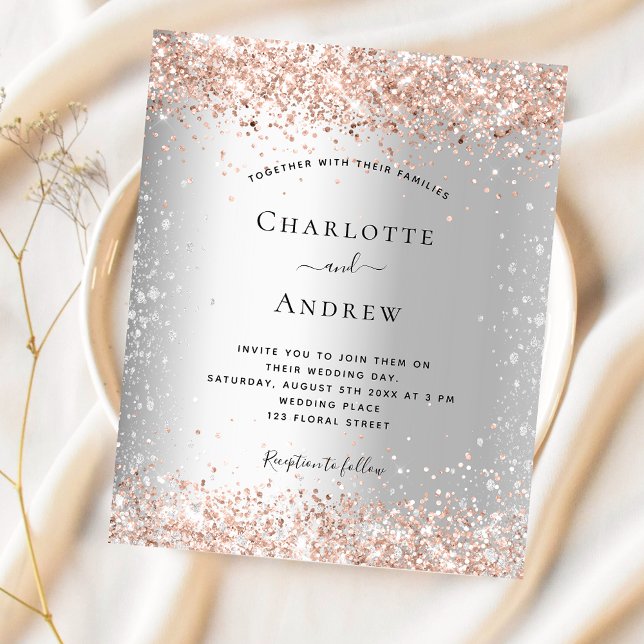 Budget silver glitter rose gold wedding invitation (Creator Uploaded)