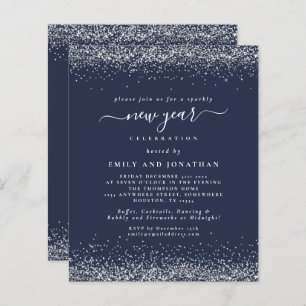 Budget Silver Glitter Script Blue New Years Party