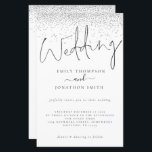 Budget Silver Glitter Script Wedding Invite<br><div class="desc">Modern Silver Glitter Script Wedding Invite. A LARGER size 5.5” x 8.5” at a budget price, on a SEMI GLOSS 110 lb CARD STOCK, great for invitations, at roughly the same thickness as a postcard, or an elegant 110 lb LINEN stock – for a luxury, slightly thinner feel at great...</div>