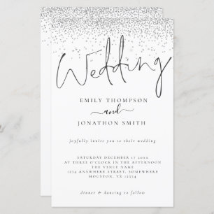 Budget Silver Glitter Script Wedding Invite