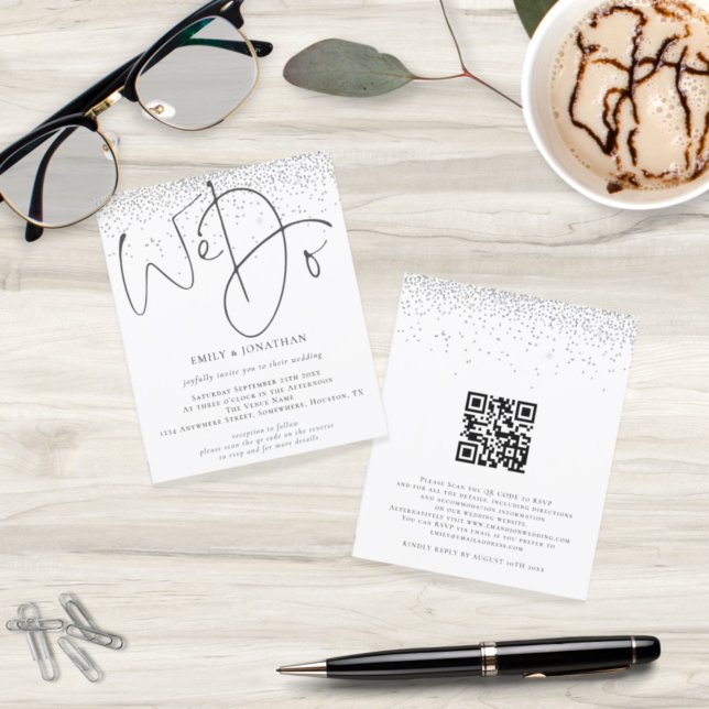Budget Silver Glitter We Do QR Code Wedding Invite (Creator Uploaded)