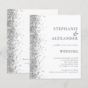 Budget Silver Glitter White Wedding Invitation