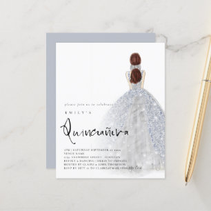 Budget Silver Gown Brunette Hair QR Quinceañera