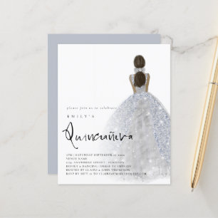 Budget Silver Gown Dark Hair QR Quinceañera