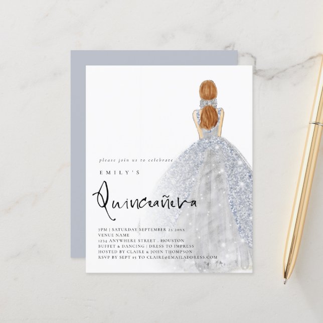 Budget Silver Gown Light Brown Hair QR Quinceañera (Front/Back In Situ)