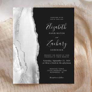 Budget Silver Grey Agate Dark Wedding Invitation