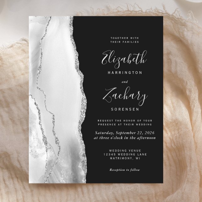Budget Silver Grey Agate Dark Wedding Invitation (Creator Uploaded)