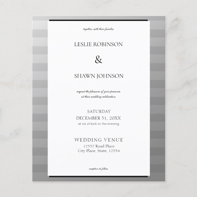 Budget Silver & Grey Stripes Wedding Flyer (Front)