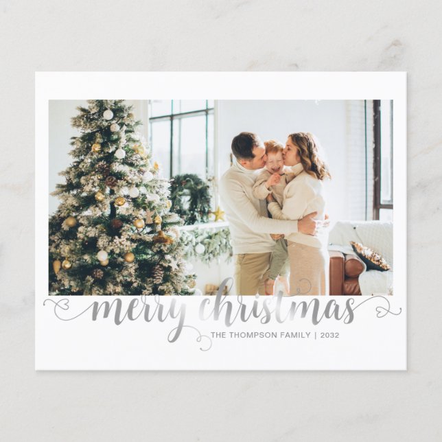 BUDGET Silver Merry Christmas Heart Script Photo (Front)