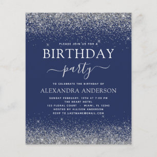 Budget Silver Navy Blue Any Age Birthday Glitter