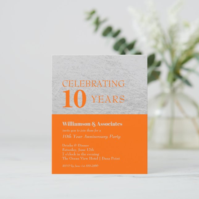 Budget Silver Orange Business Anniversary Invites (Standing Front)