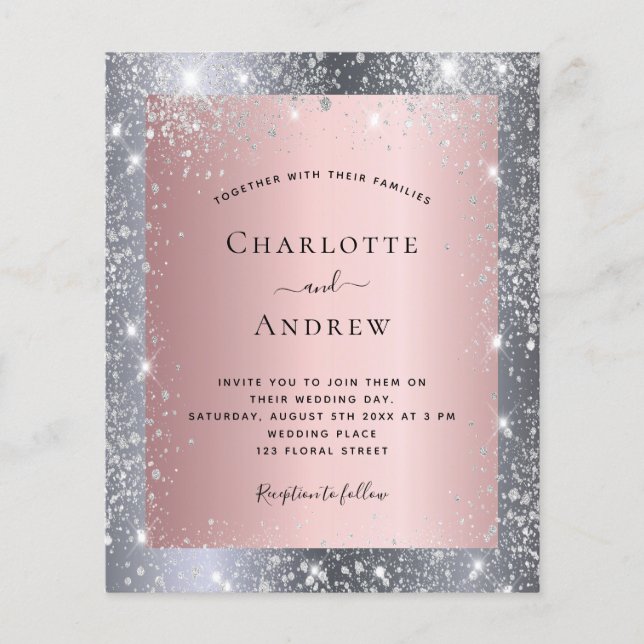 Budget silver pink glitter elegant wedding (Front)