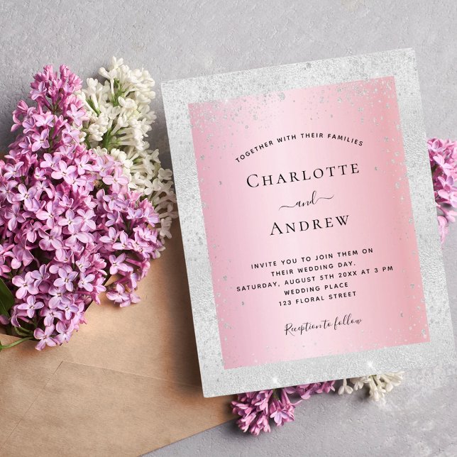 Budget silver pink glitter wedding invitation (Creator Uploaded)