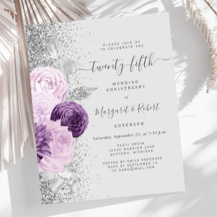 Budget Silver Purple Floral 25th Anniversary Party