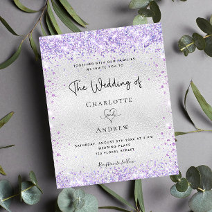 Budget silver purple glitter wedding invitation